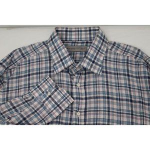 Etro‎ Shirt Mens Size 46 Linen Button Up Long Sleeve Plaid multicolor casual